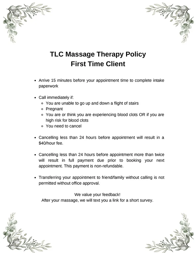 Chiropractic Lakeville MN Massage Therapy First Time Client Policy